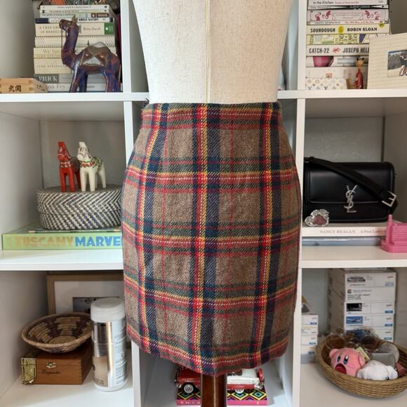 Vintage 90s GAP Wool Wrap Front Fringe Midi Plaid Blanket Skirt , Brown Wms 4 - Picture 6 of 12